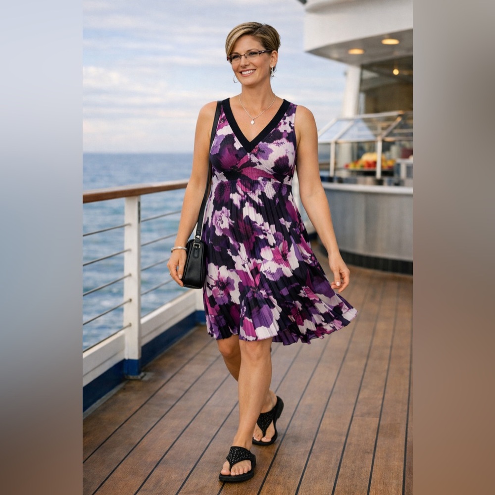 Karen Kane Purple and Black Floral Midi Dress